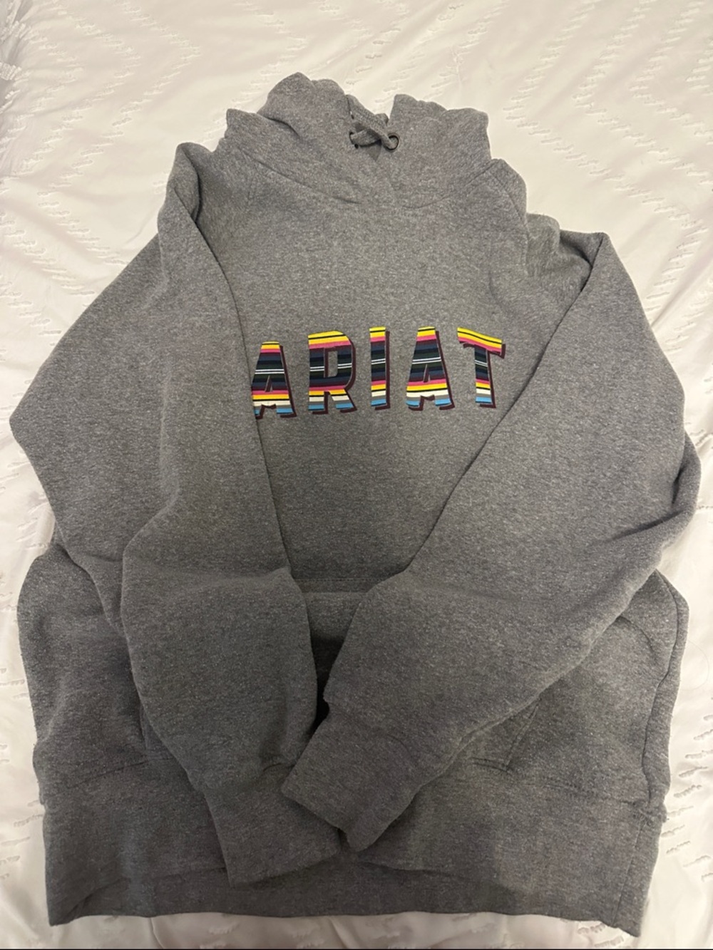 Ariat Gray Hoodie with Multicolor Striped Logo